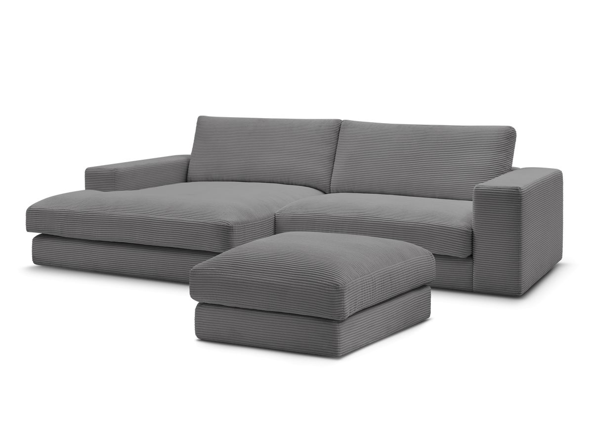 Canapé d'angle fixe compact LEONARD velours côtelé avec pouf