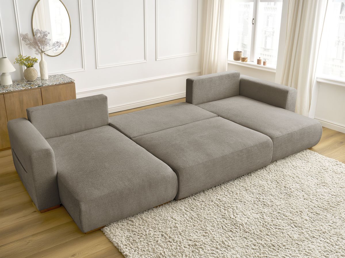 Canapé d'angle fixe EVEREST tissu chiné - Orange - Angle droit - 10 coussins