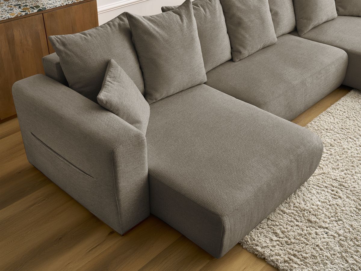 Canapé d'angle fixe EVEREST tissu chiné - Orange - Angle droit - 10 coussins
