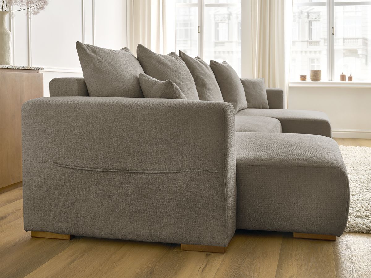 Canapé d'angle fixe EVEREST tissu chiné - Orange - Angle droit - 10 coussins
