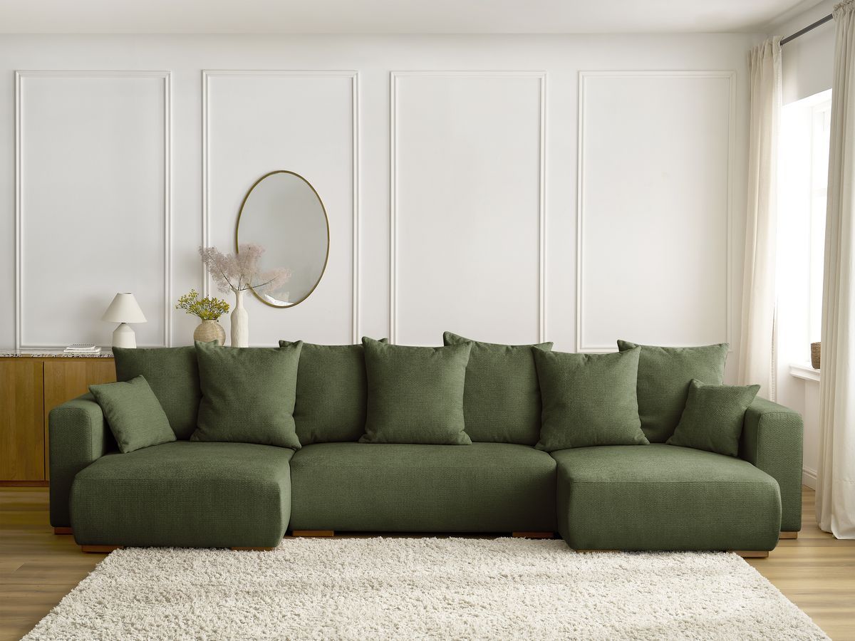 Canapé panoramique convertible coffre SIDONIE chiné vert — vue 5