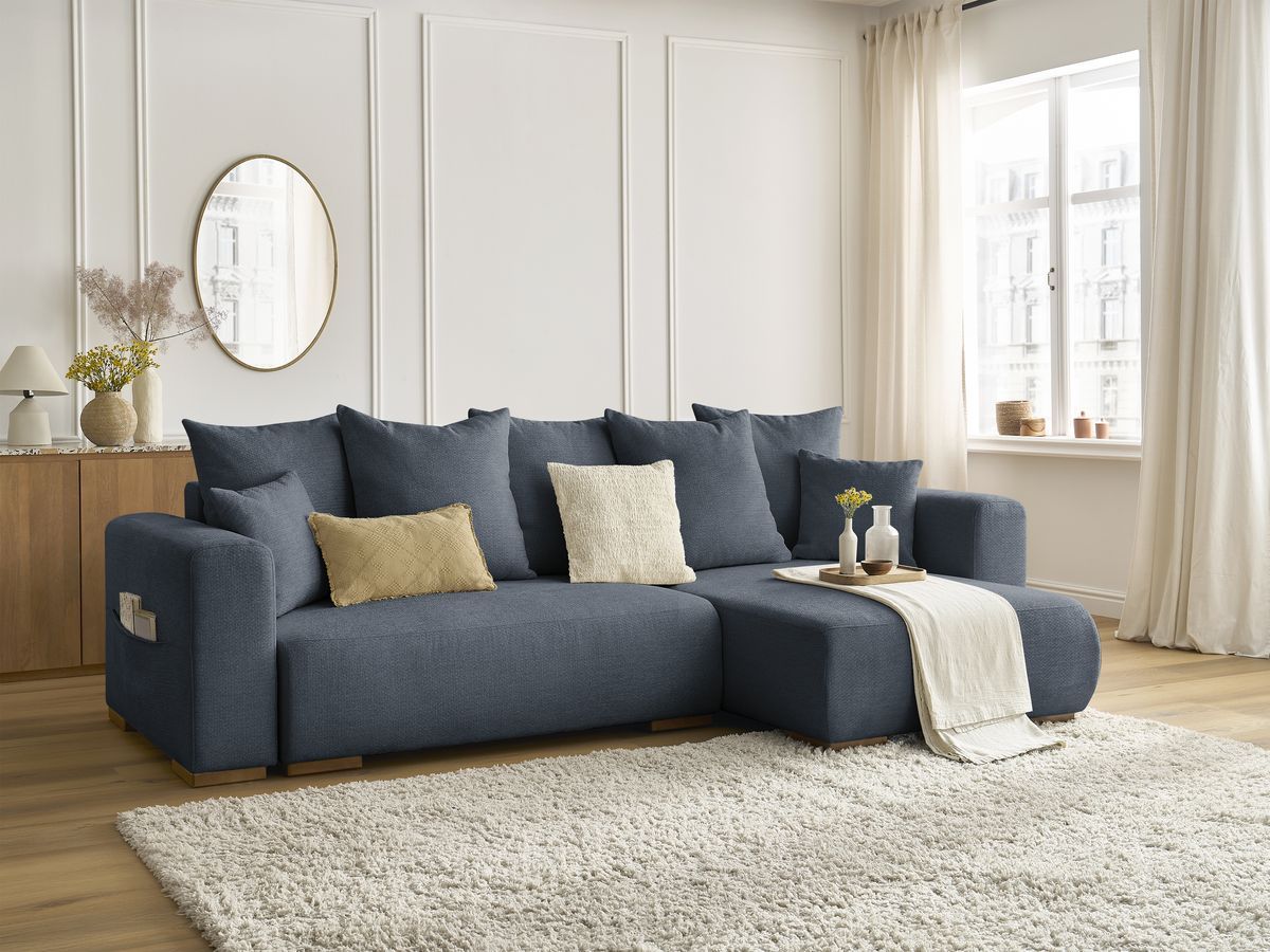 Canapé d'angle convertible réversible coffre SIDONIE tissu chiné