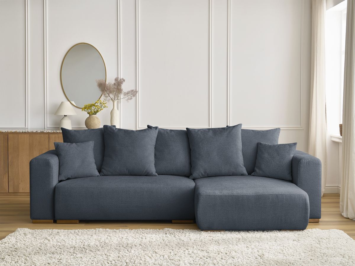 Canapé d'angle convertible réversible coffre SIDONIE chiné bleu foncé — vue 5