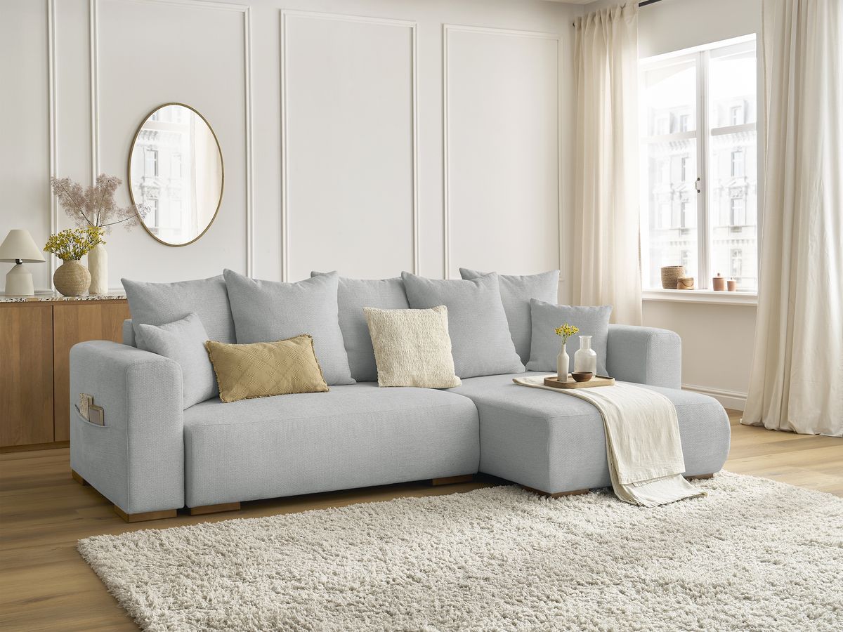 Canapé d'angle convertible réversible coffre SIDONIE tissu chiné