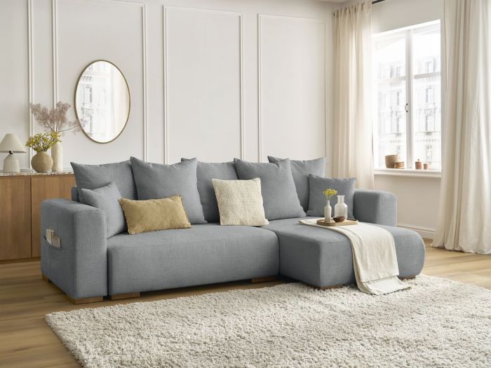 Canapé d'angle convertible coffre SIDONIE tissu chiné