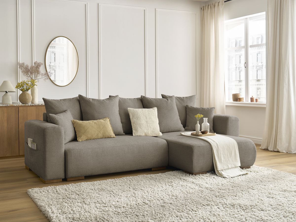 Canapé d'angle convertible réversible coffre SIDONIE tissu chiné