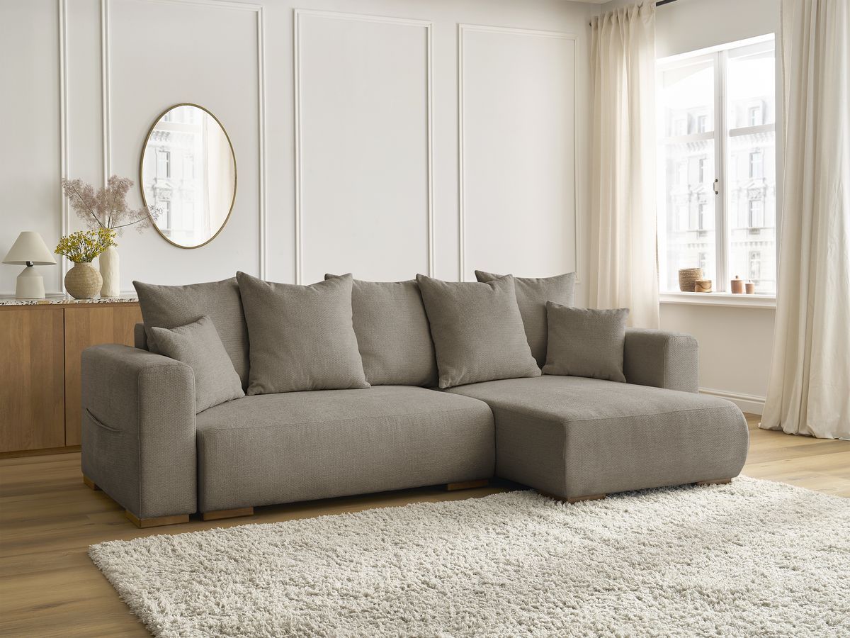 Canapé d'angle convertible réversible coffre SIDONIE tissu chiné