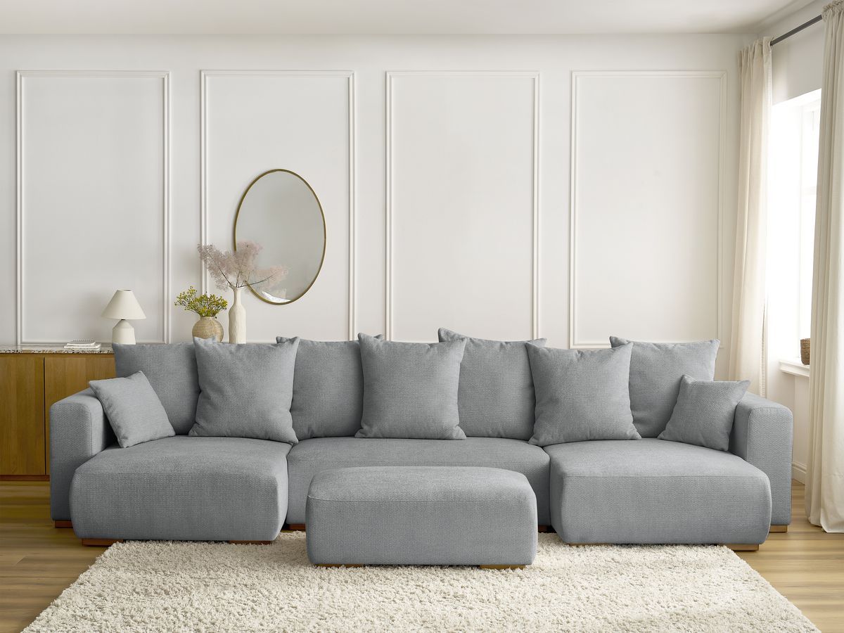 Canapé panoramique convertible coffre SIDONIE chiné avec pouf gris foncé — vue 5