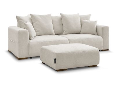 Canapé droit convertible SIDONIE tissu chiné avec pouf