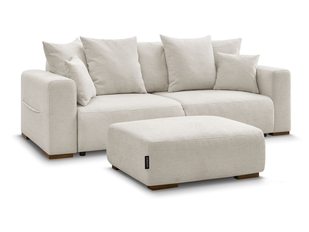 Canapé droit convertible SIDONIE tissu chiné avec pouf
