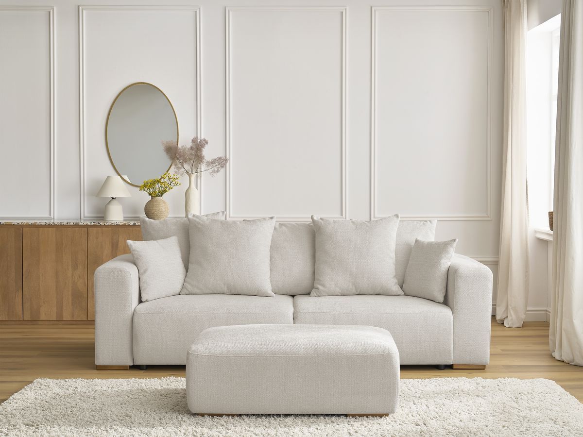 Canapé droit convertible SIDONIE chiné avec pouf beige — vue 5