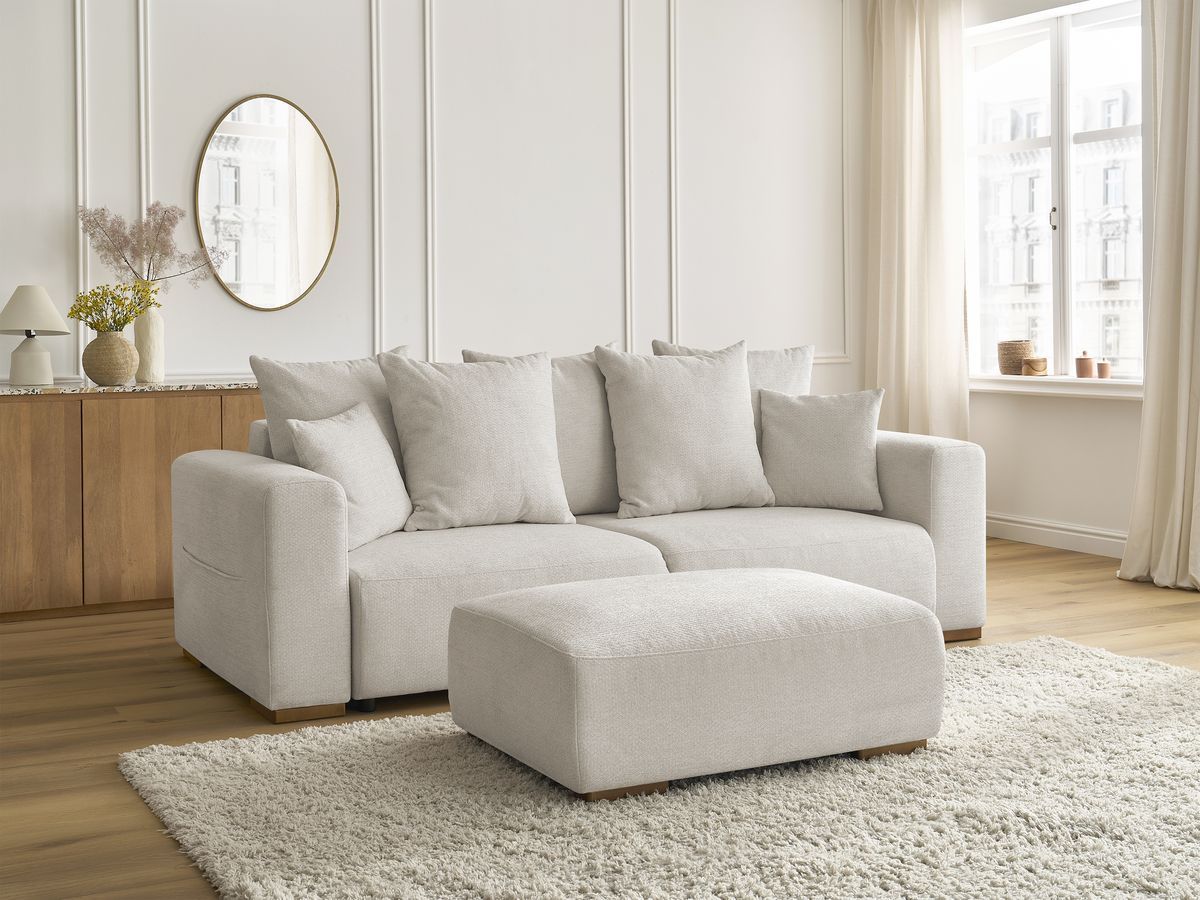 Canapé droit convertible SIDONIE tissu chiné avec pouf