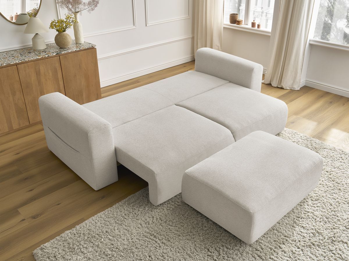 Canapé droit convertible SIDONIE tissu chiné avec pouf