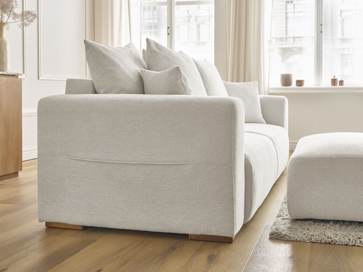 Canapé droit convertible SIDONIE tissu chiné avec pouf