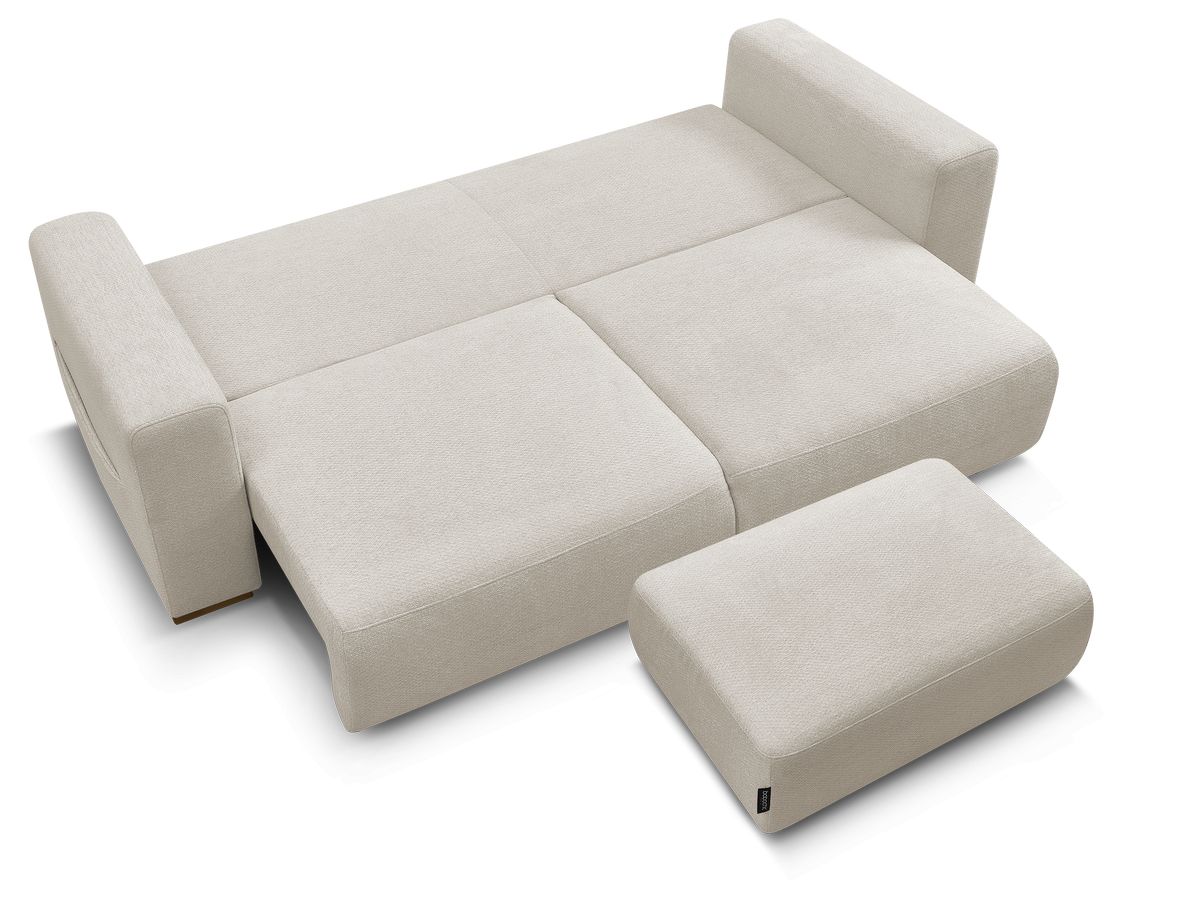 Canapé droit convertible SIDONIE tissu chiné avec pouf