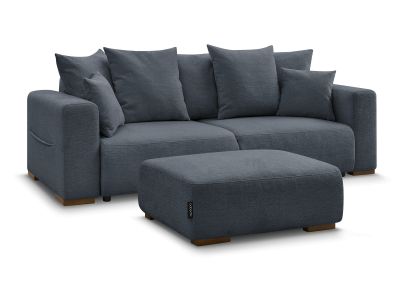 Canapé droit convertible SIDONIE tissu chiné avec pouf