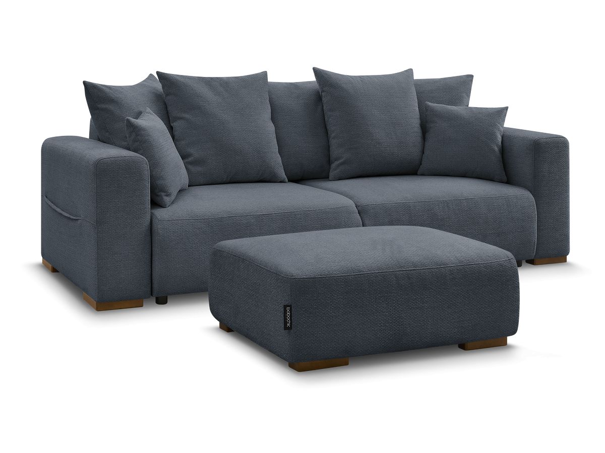 Canapé droit convertible SIDONIE tissu chiné avec pouf