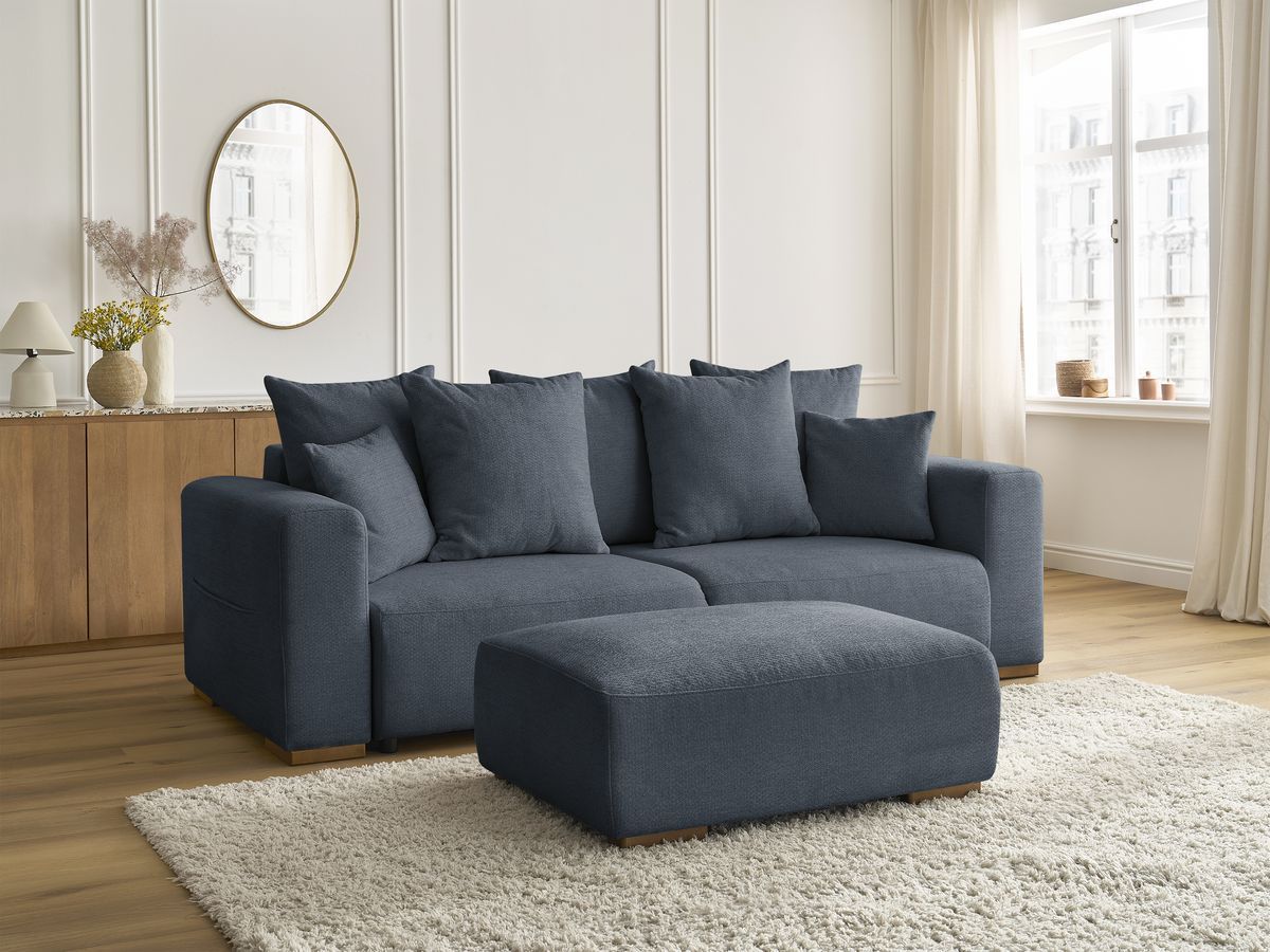 Canapé droit convertible SIDONIE tissu chiné avec pouf