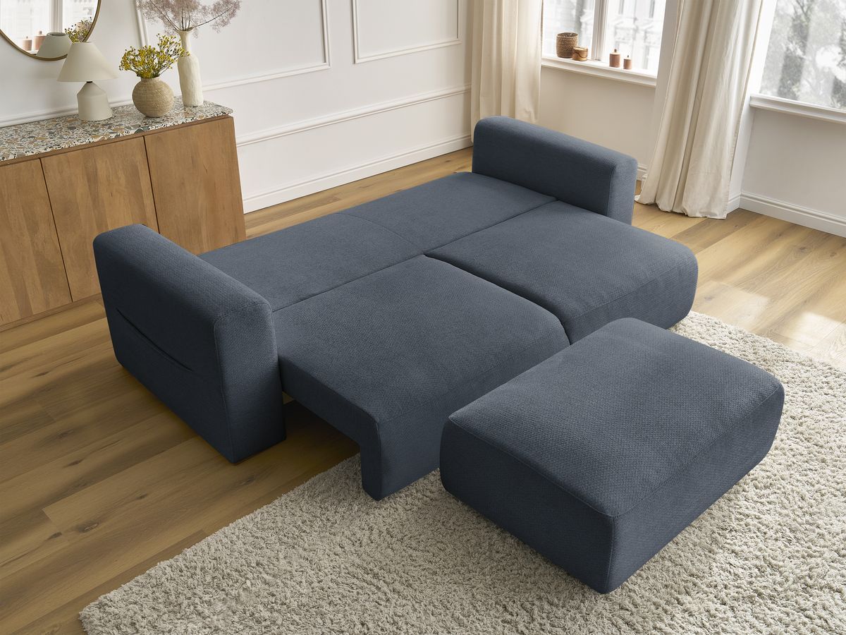 Canapé droit convertible SIDONIE tissu chiné avec pouf