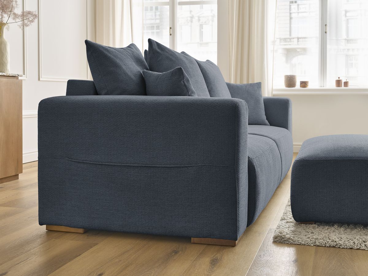 Canapé droit convertible SIDONIE tissu chiné avec pouf