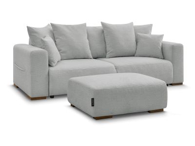 Canapé droit convertible SIDONIE tissu chiné avec pouf