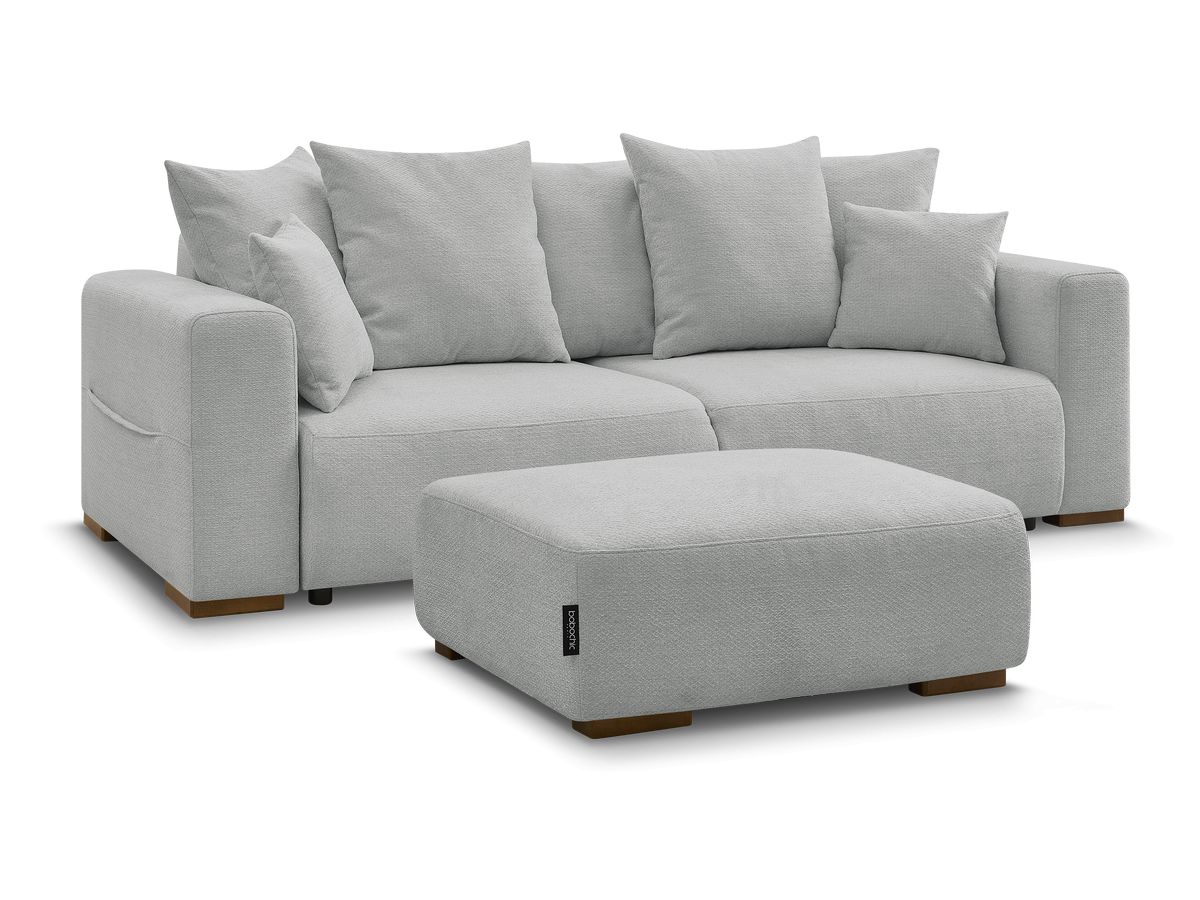 Canapé droit convertible SIDONIE tissu chiné avec pouf