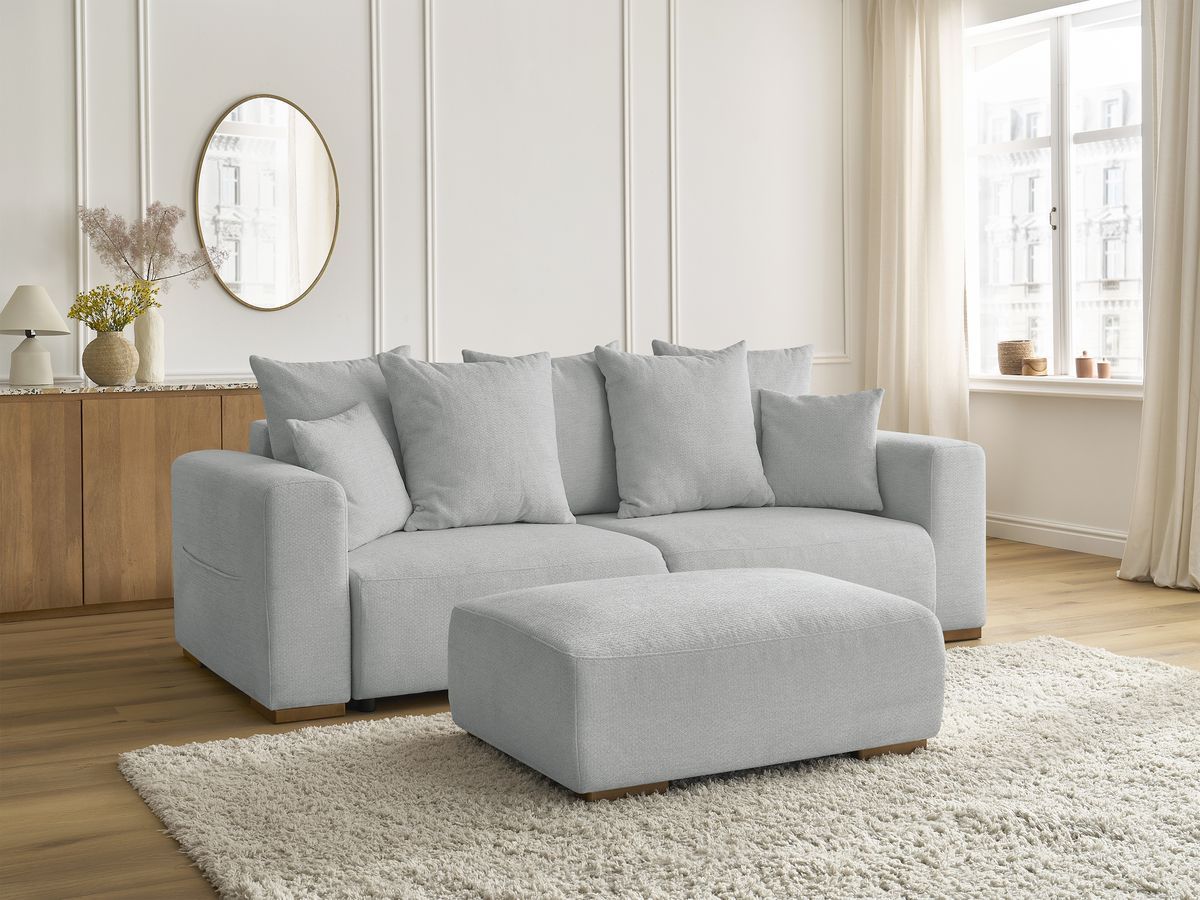 Canapé droit convertible SIDONIE tissu chiné avec pouf