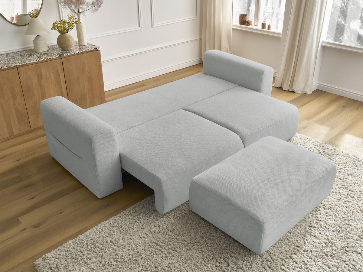 Canapé droit convertible SIDONIE tissu chiné avec pouf