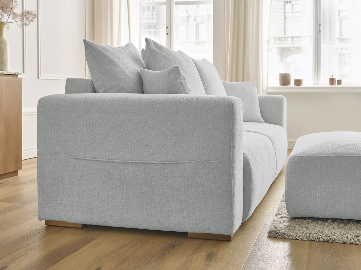 Canapé droit convertible SIDONIE tissu chiné avec pouf