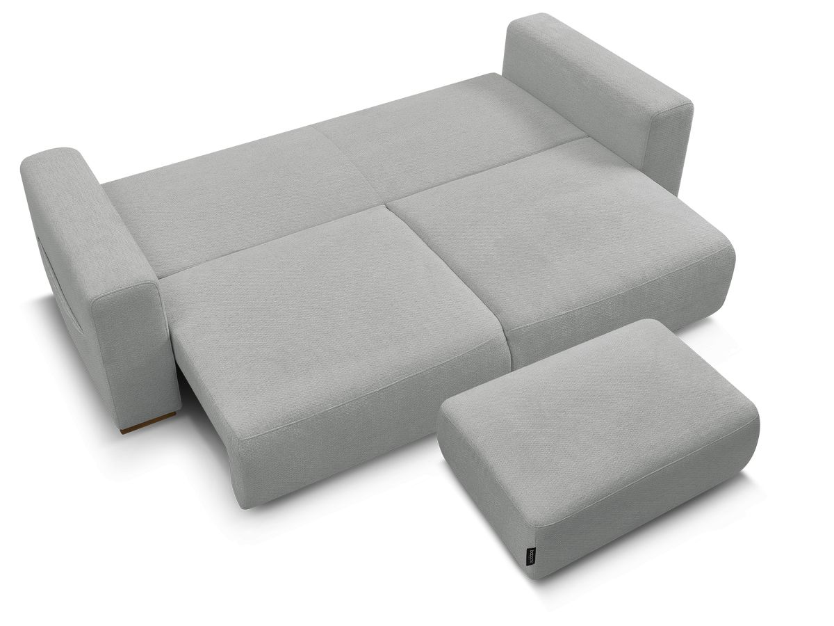 Canapé droit convertible SIDONIE tissu chiné avec pouf