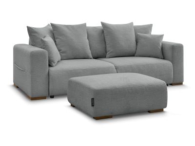 Canapé droit convertible SIDONIE tissu chiné avec pouf