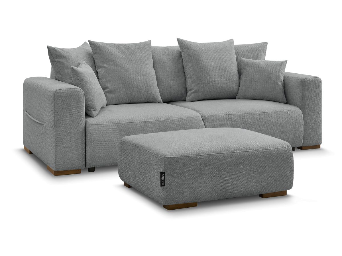 Canapé droit convertible SIDONIE tissu chiné avec pouf