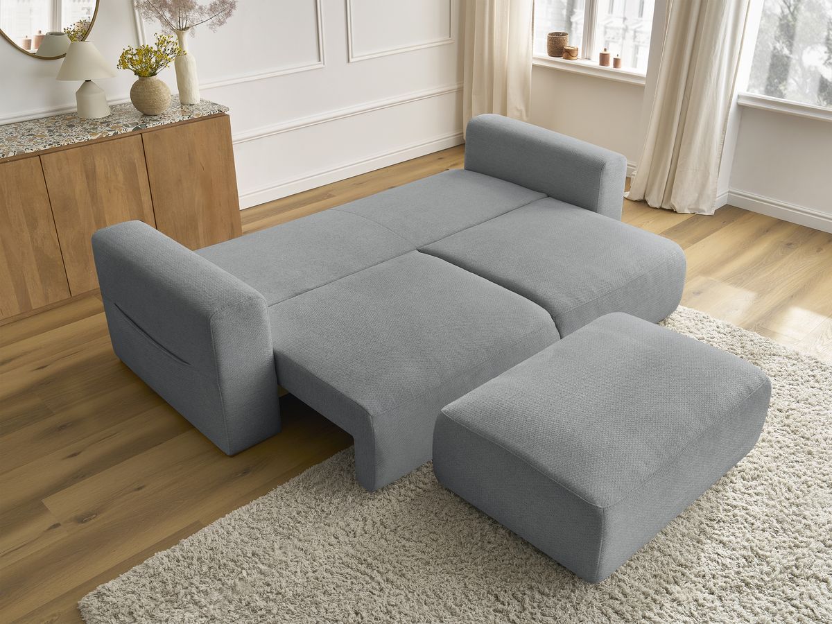 Canapé droit convertible SIDONIE tissu chiné avec pouf