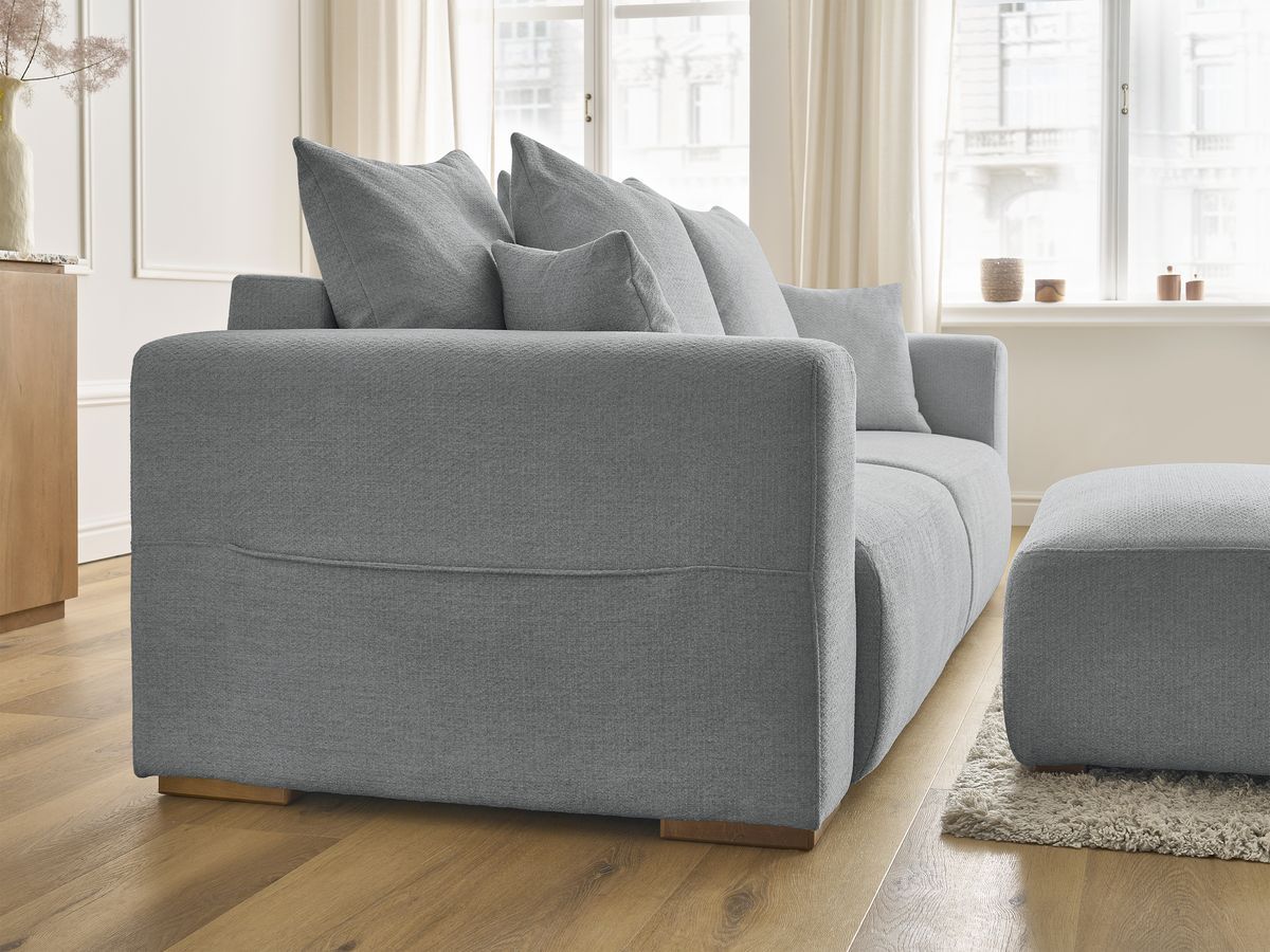 Canapé droit convertible SIDONIE tissu chiné avec pouf