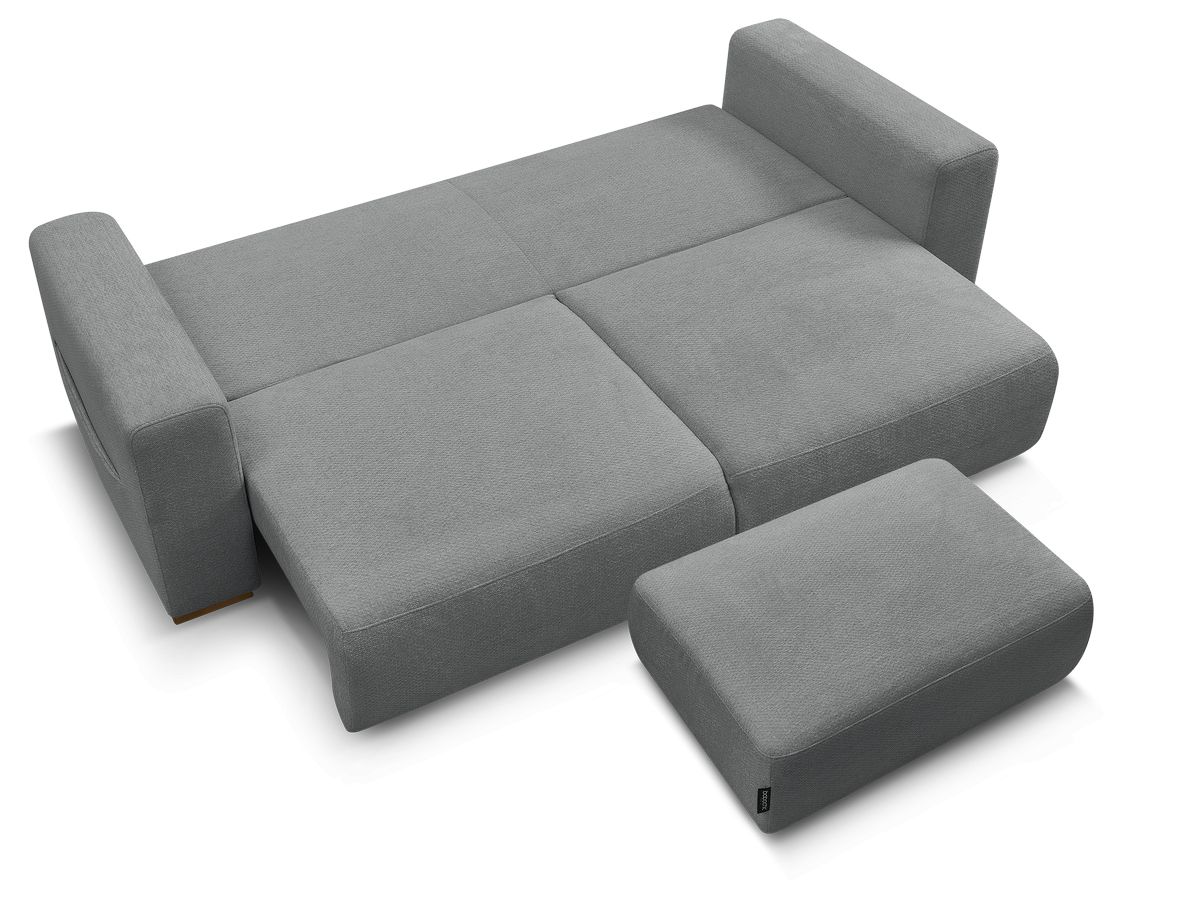 Canapé droit convertible SIDONIE tissu chiné avec pouf