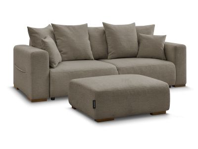 Canapé droit convertible SIDONIE tissu chiné avec pouf