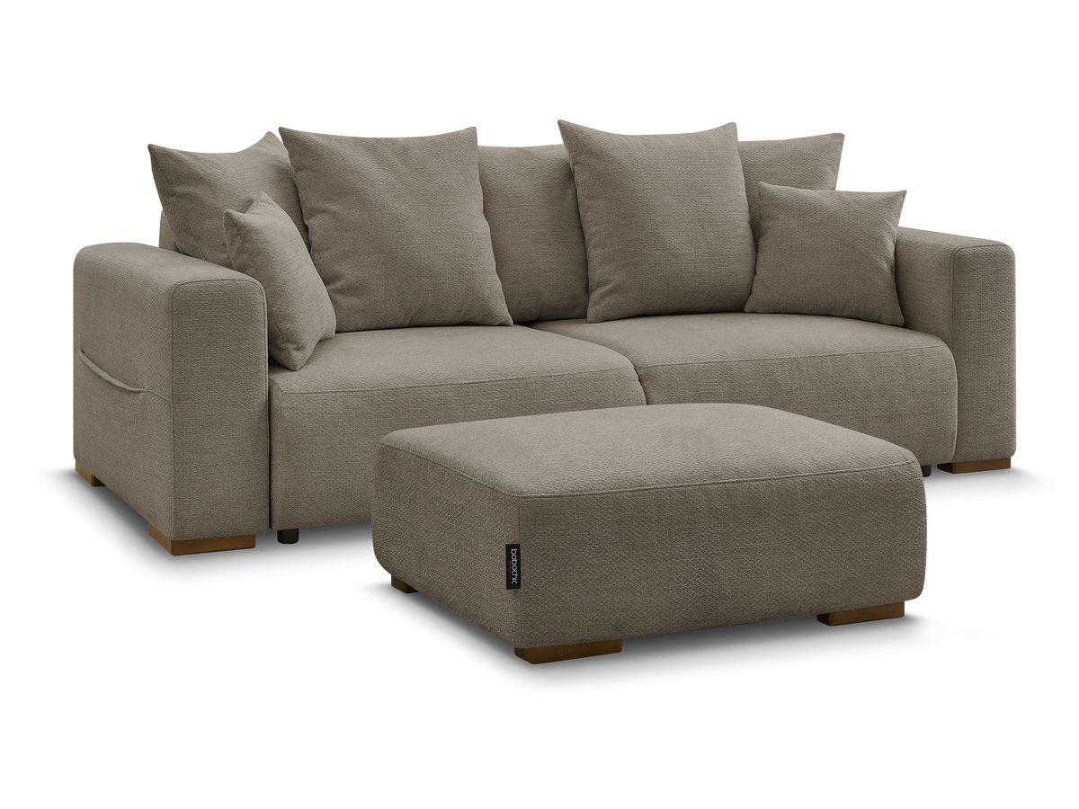 Canapé droit convertible SIDONIE tissu chiné avec pouf