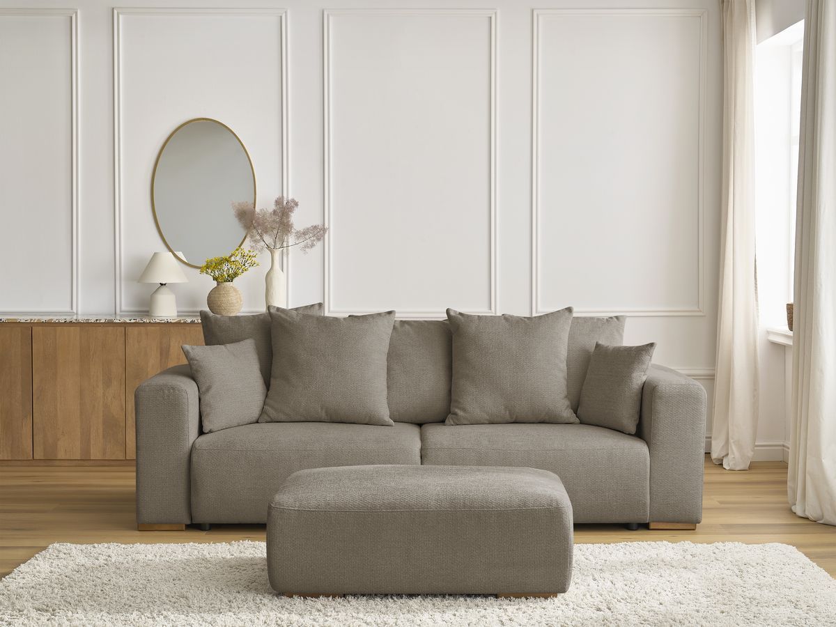 Canapé droit convertible SIDONIE chiné avec pouf taupe — vue 5