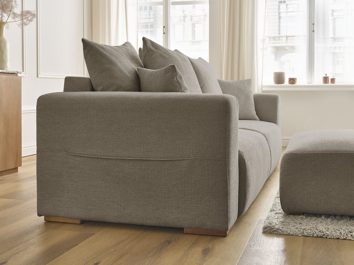 Canapé droit convertible SIDONIE tissu chiné avec pouf