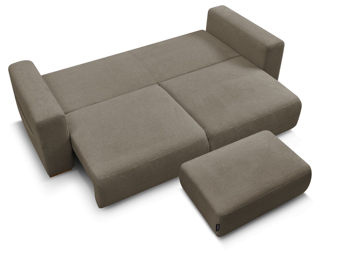 Canapé droit convertible SIDONIE tissu chiné avec pouf
