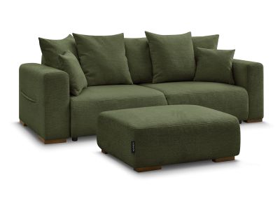 Canapé droit convertible SIDONIE tissu chiné avec pouf