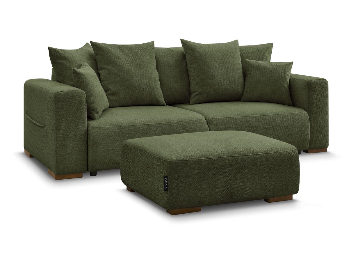 Canapé droit convertible SIDONIE tissu chiné avec pouf