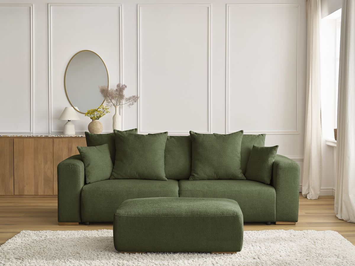 Canapé droit convertible SIDONIE chiné avec pouf vert — vue 5