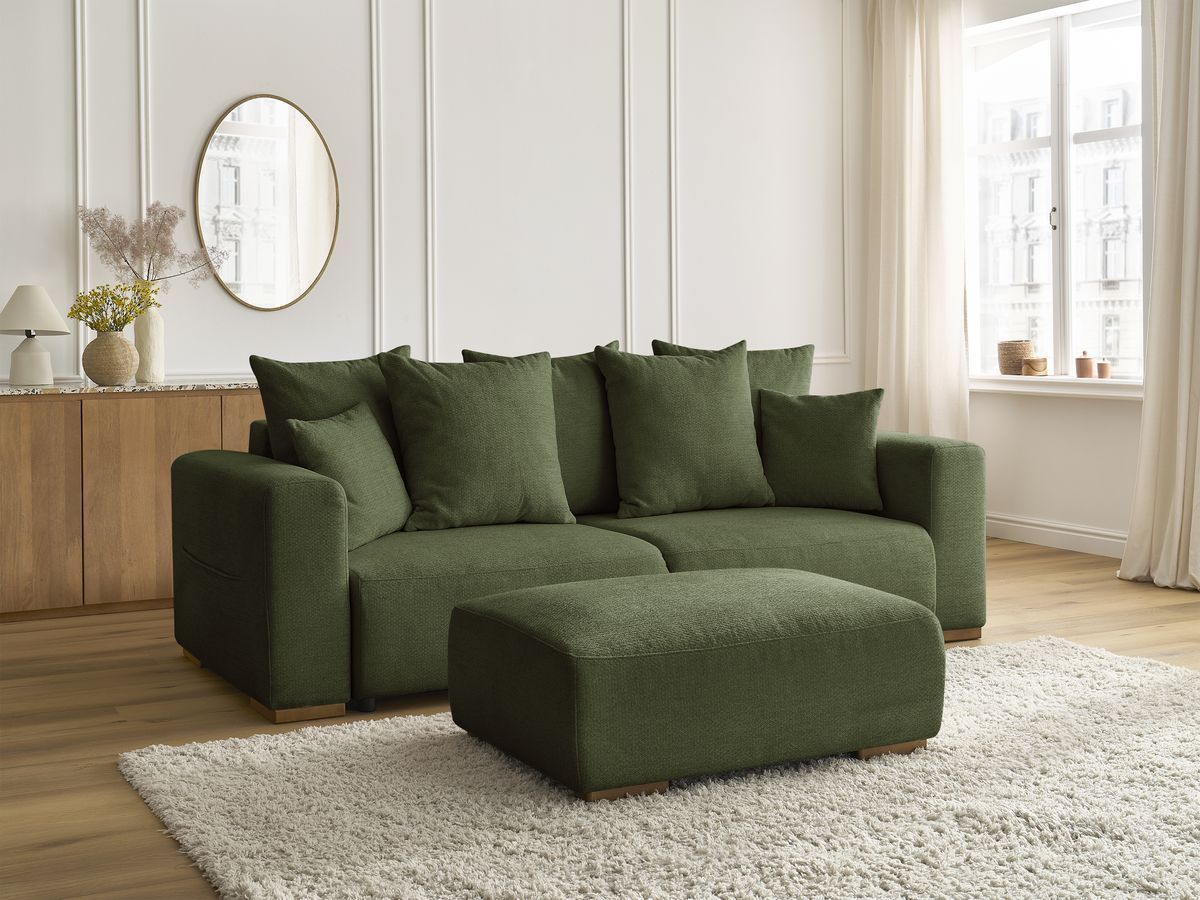 Canapé droit convertible SIDONIE tissu chiné avec pouf