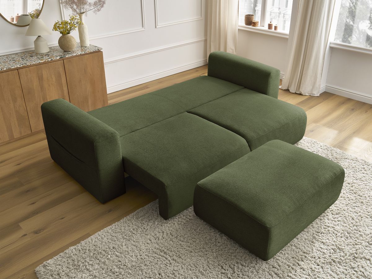 Canapé droit convertible SIDONIE tissu chiné avec pouf