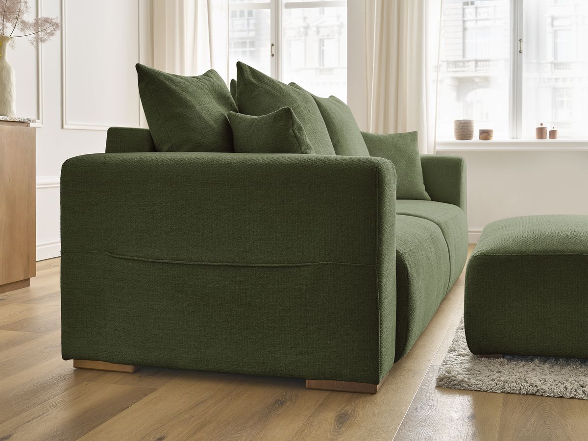 Canapé droit convertible SIDONIE tissu chiné avec pouf