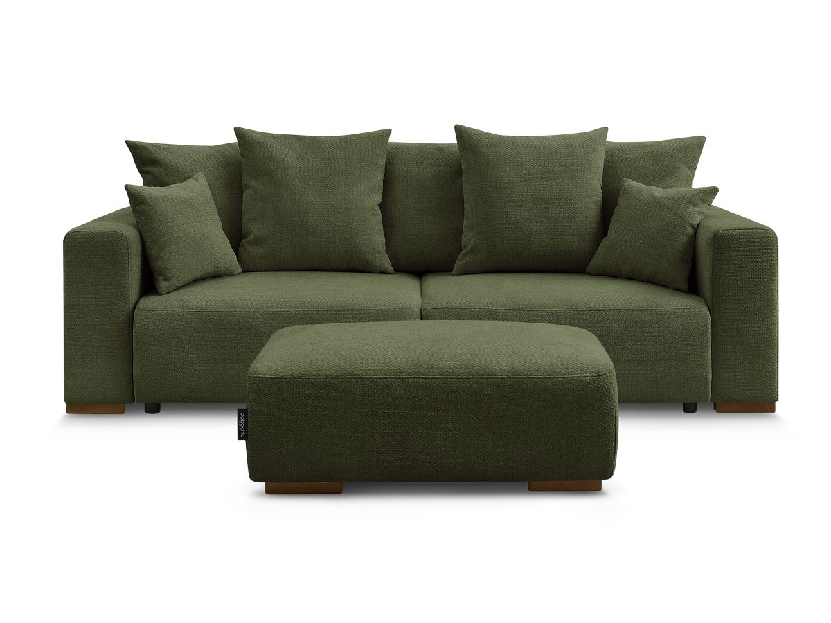 Canapé droit convertible SIDONIE tissu chiné avec pouf