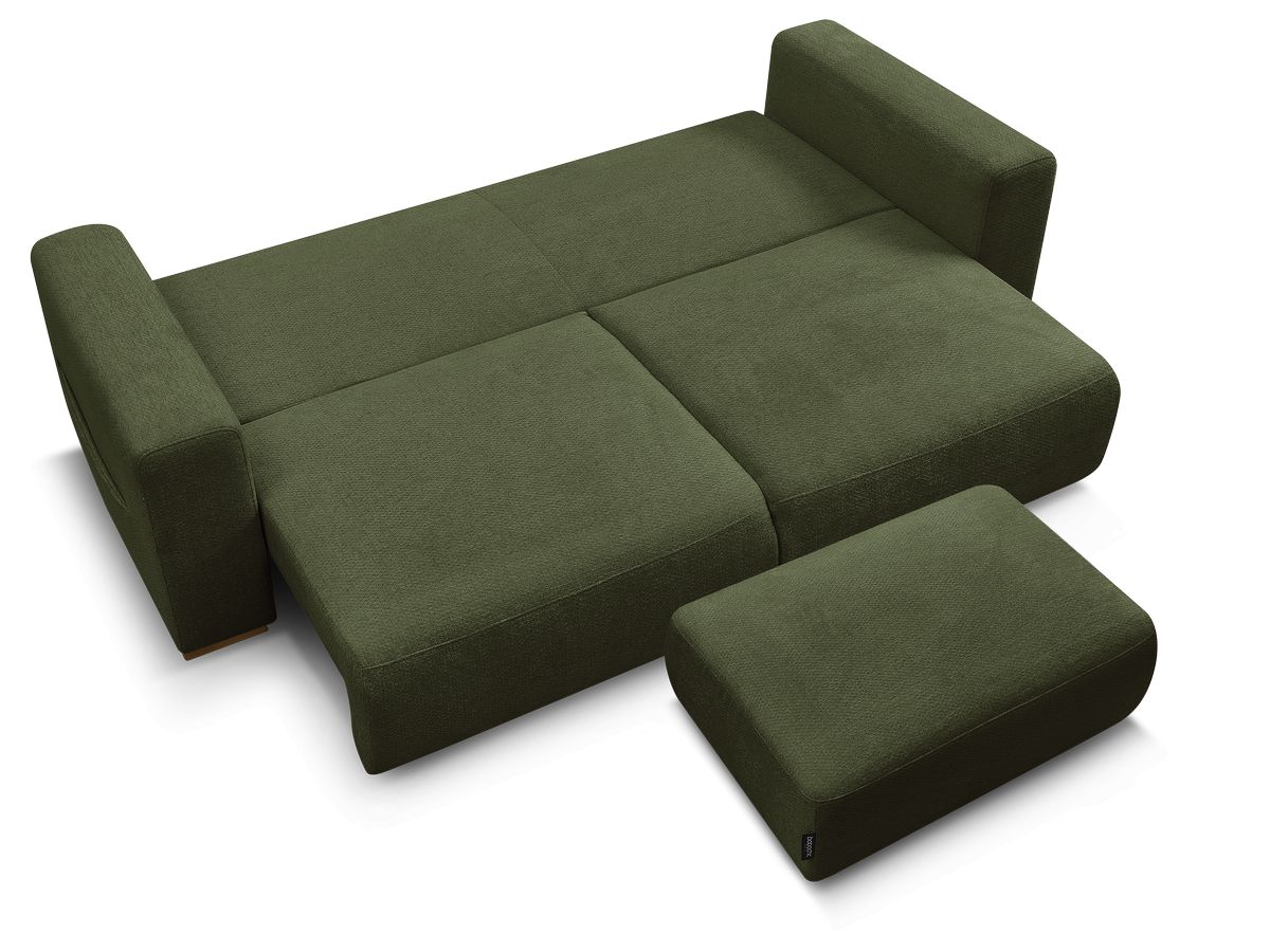 Canapé droit convertible SIDONIE tissu chiné avec pouf