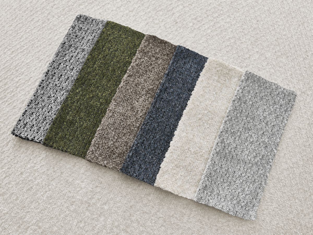 Canapé d'angle convertible réversible coffre SIDONIE tissu chiné avec pouf