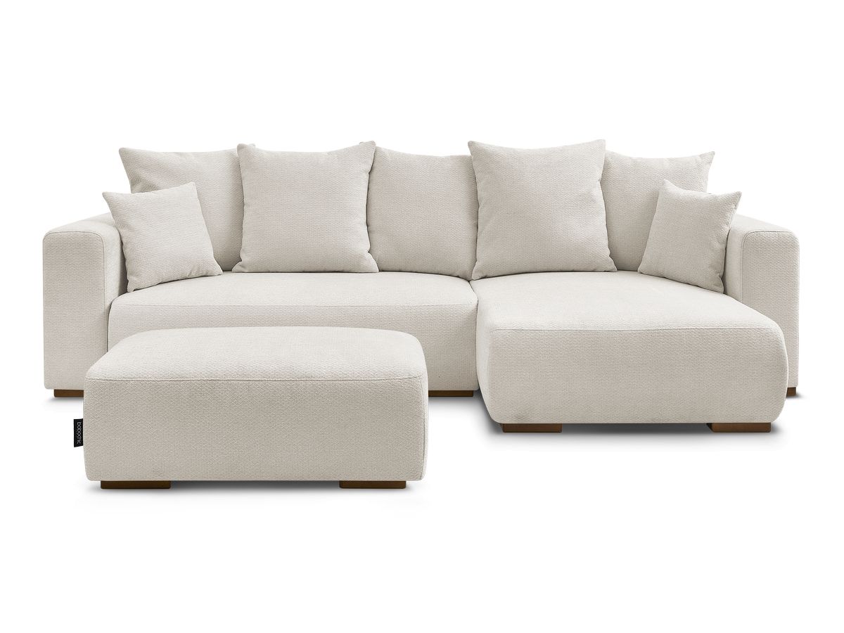 Canapé d'angle convertible réversible coffre SIDONIE tissu chiné avec pouf